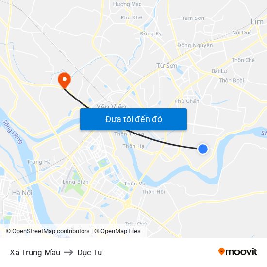 Xã Trung Mầu to Dục Tú map