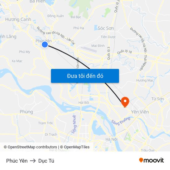 Phúc Yên to Dục Tú map