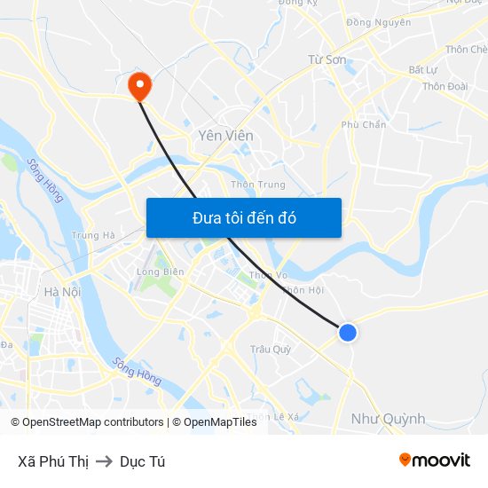 Xã Phú Thị to Dục Tú map