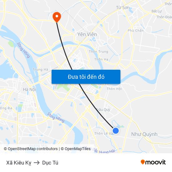 Xã Kiêu Kỵ to Dục Tú map