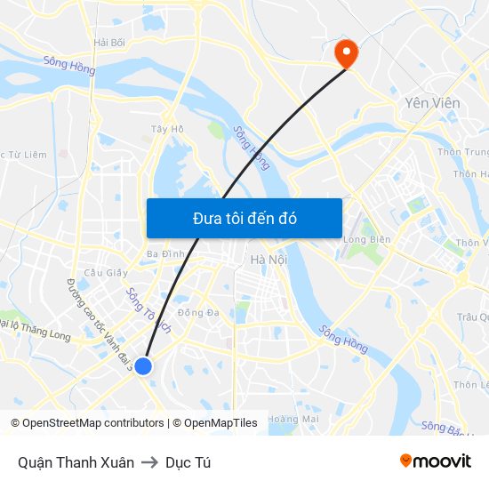 Quận Thanh Xuân to Dục Tú map