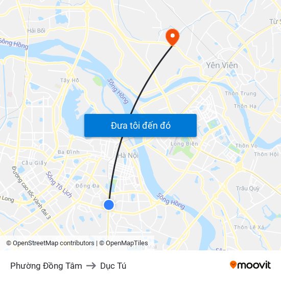 Phường Đồng Tâm to Dục Tú map