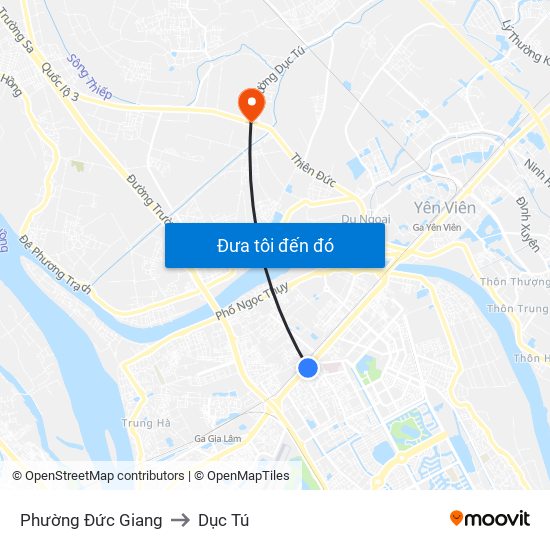 Phường Đức Giang to Dục Tú map
