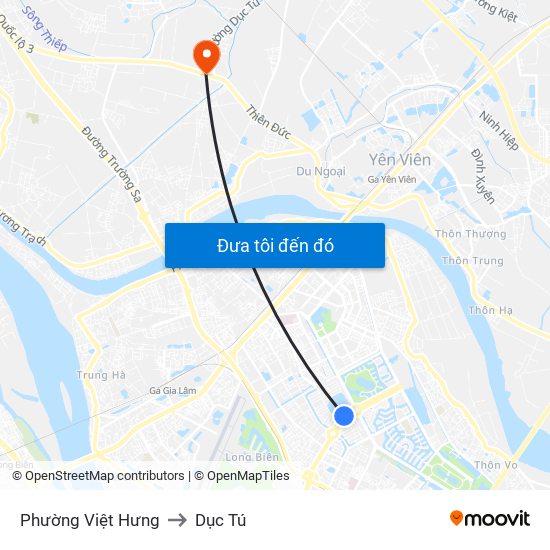 Phường Việt Hưng to Dục Tú map