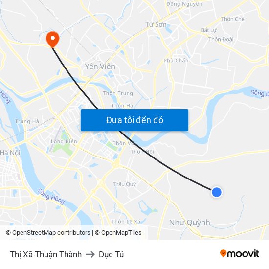 Thị Xã Thuận Thành to Dục Tú map