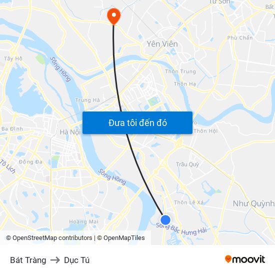 Bát Tràng to Dục Tú map