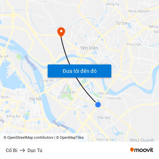 Cổ Bi to Dục Tú map