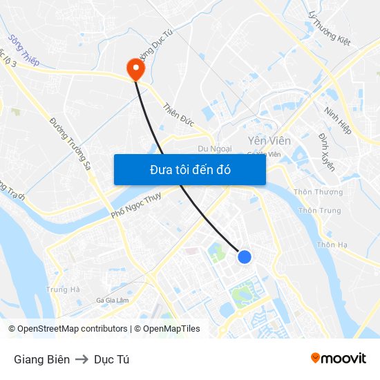 Giang Biên to Dục Tú map
