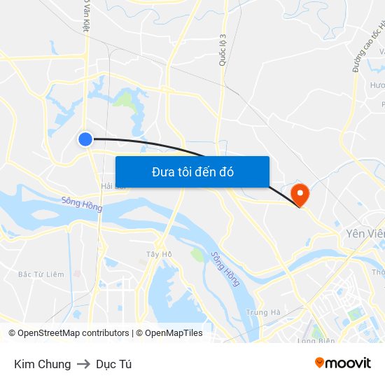 Kim Chung to Dục Tú map