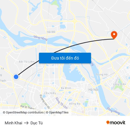 Minh Khai to Dục Tú map