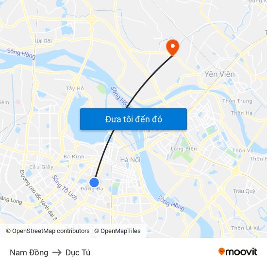 Nam Đồng to Dục Tú map