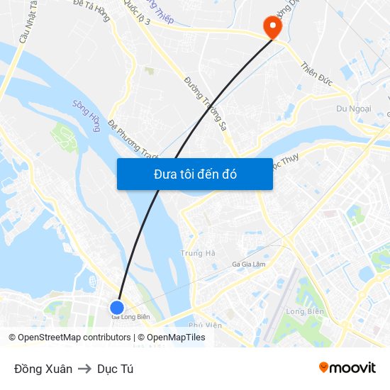 Đồng Xuân to Dục Tú map