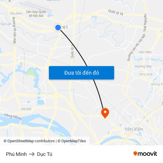 Phú Minh to Dục Tú map