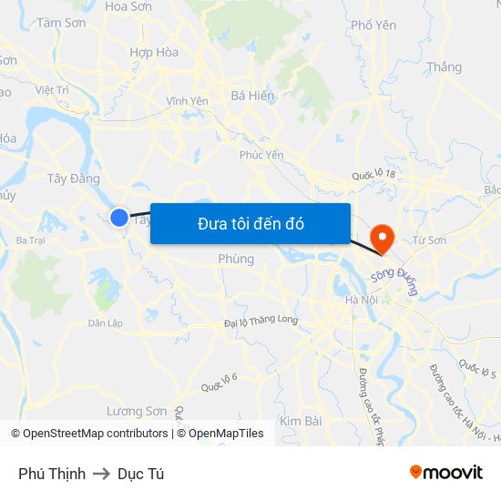 Phú Thịnh to Dục Tú map