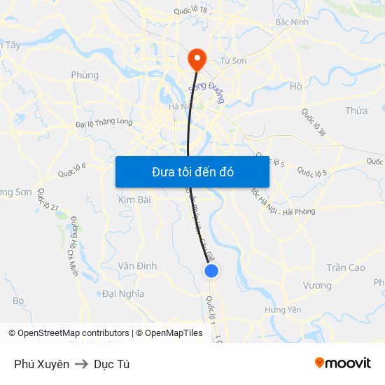 Phú Xuyên to Dục Tú map