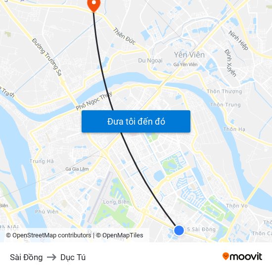 Sài Đồng to Dục Tú map