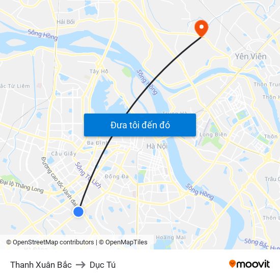 Thanh Xuân Bắc to Dục Tú map