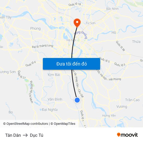 Tân Dân to Dục Tú map