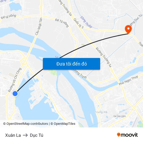 Xuân La to Dục Tú map