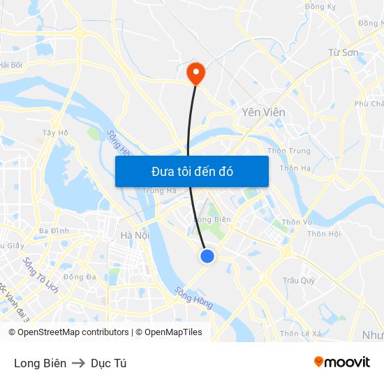 Long Biên to Dục Tú map