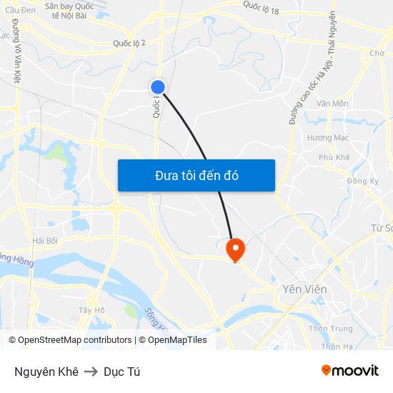 Nguyên Khê to Dục Tú map