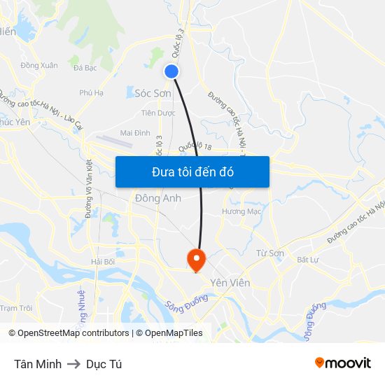 Tân Minh to Dục Tú map