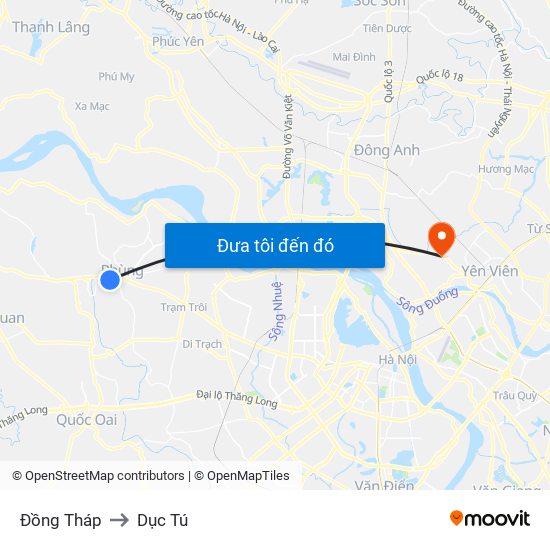 Đồng Tháp to Dục Tú map