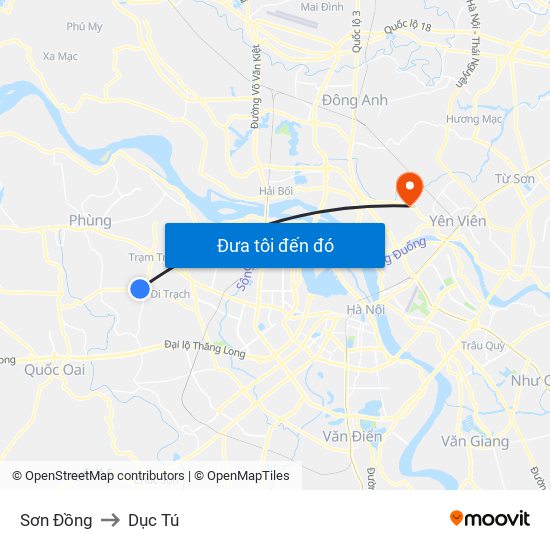 Sơn Đồng to Dục Tú map