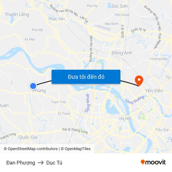 Đan Phượng to Dục Tú map