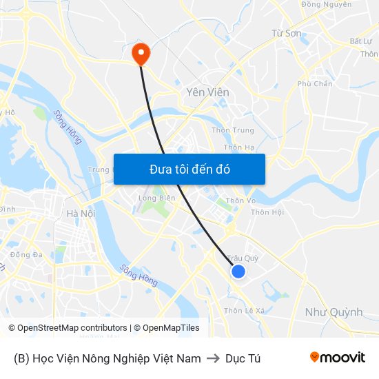 (B) Học Viện Nông Nghiệp Việt Nam to Dục Tú map