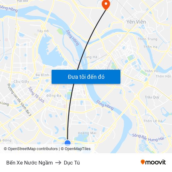 Bến Xe Nước Ngầm to Dục Tú map