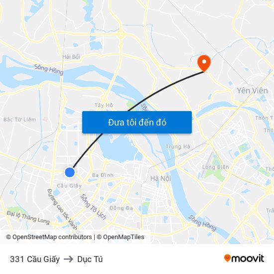 331 Cầu Giấy to Dục Tú map