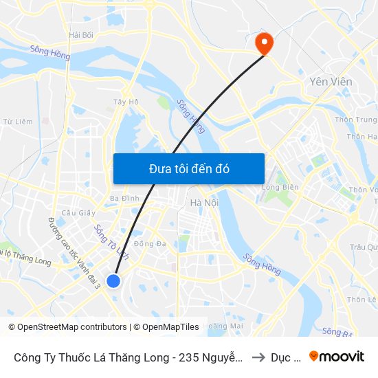 Công Ty Thuốc Lá Thăng Long - 235 Nguyễn Trãi to Dục Tú map