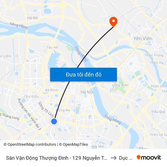 Sân Vận Động Thượng Đình - 129 Nguyễn Trãi to Dục Tú map