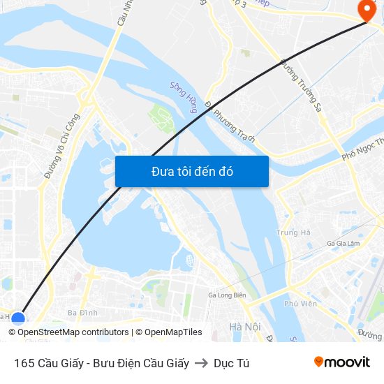 165 Cầu Giấy - Bưu Điện Cầu Giấy to Dục Tú map