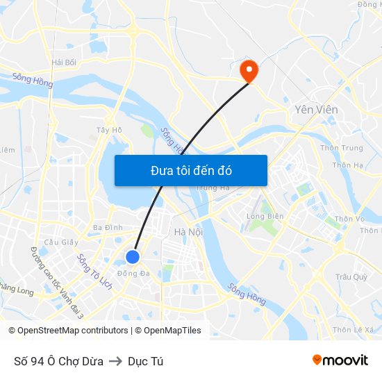 Số 94 Ô Chợ Dừa to Dục Tú map