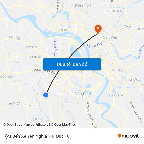 (A) Bến Xe Yên Nghĩa to Dục Tú map