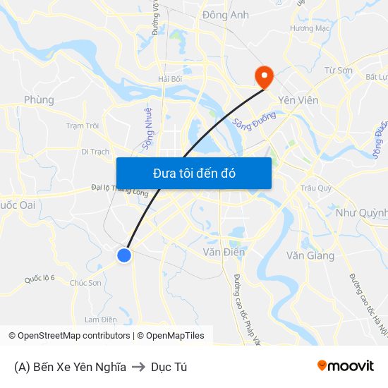 (A) Bến Xe Yên Nghĩa to Dục Tú map