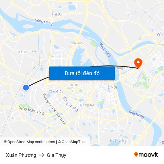 Xuân Phương to Gia Thụy map