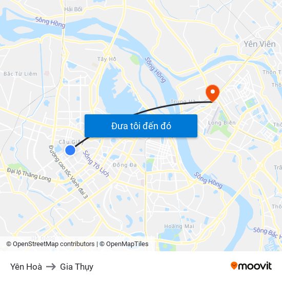 Yên Hoà to Gia Thụy map