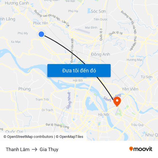 Thanh Lâm to Gia Thụy map