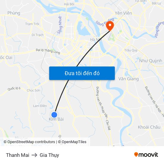 Thanh Mai to Gia Thụy map