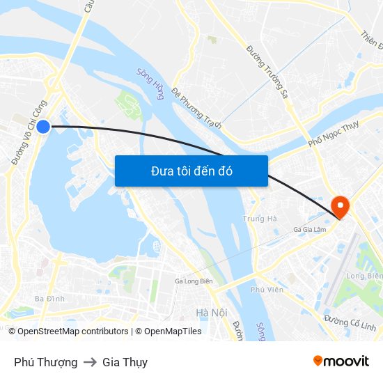 Phú Thượng to Gia Thụy map