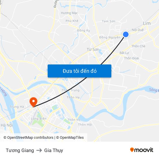 Tương Giang to Gia Thụy map