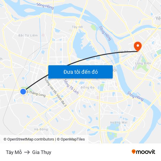 Tây Mỗ to Gia Thụy map