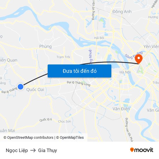 Ngọc Liệp to Gia Thụy map
