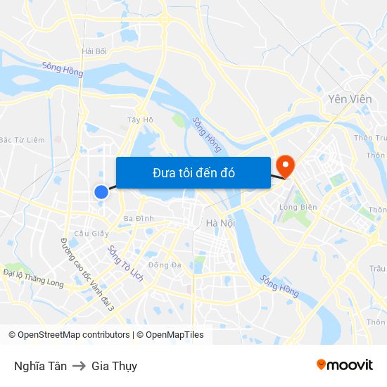 Nghĩa Tân to Gia Thụy map