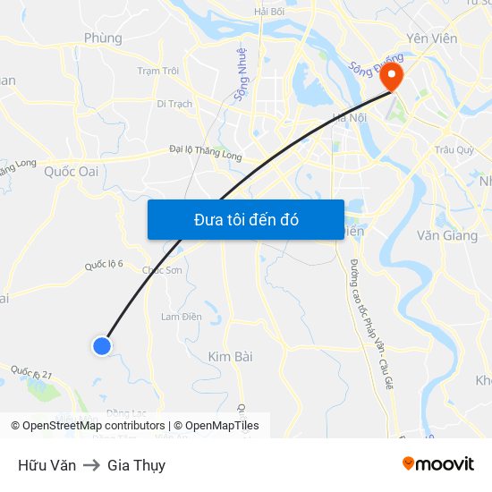 Hữu Văn to Gia Thụy map