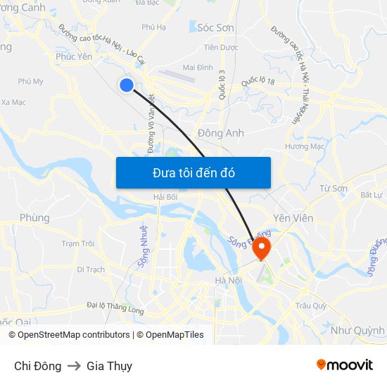Chi Đông to Gia Thụy map