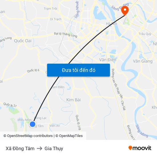 Xã Đồng Tâm to Gia Thụy map